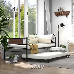 Twin Size Metal Daybed with Trundle Mattress Foundation Heavy-Duty Sofa Bed