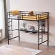Twin Size Metal Loft Bed Frame Heavy-duty Loft Bed with Desk and Shelf Black