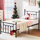 Twin Size Metal Platform Bed Frame with Headboard and Footboard, Heavy Duty S