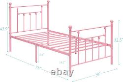 Twin Size Metal Platform Bed Frame with Headboard and Footboard, Heavy Duty Slat