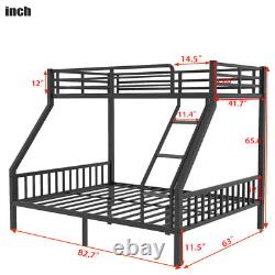 Twin XL Over Queen Heavy Duty Metal Bunk Bed with Ladder for Adults Teens-Black