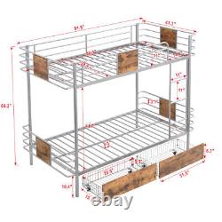 Twin XL Over Twin XL Bunk Beds with Storage Drawers Heavy Duty Metal Bed Frames