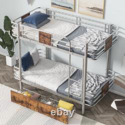 Twin XL Over Twin XL Bunk Beds with Storage Drawers Heavy Duty Metal Bed Frames