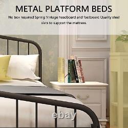 Twin XL size Heavy-Duty Metal Platform Bed Frame Noise-Free White/Black/Gold
