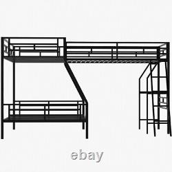 Twin over Full Triple Bunk Bed Heavy Duty L-Shaped Loft Bed with Desk Metal Frames
