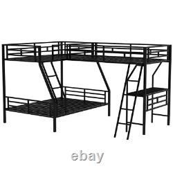 Twin over Full Triple Bunk Bed Heavy Duty L-Shaped Loft Bed with Desk Metal Frames