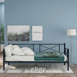 Twin size Metal Daybed Frame with Steel Slats Headboard Heavy Duty Sofa Bed Home