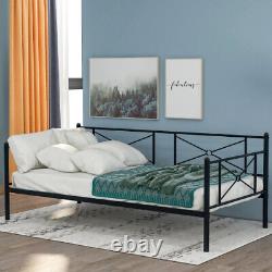 Twin size Metal Daybed Frame with Steel Slats Headboard Heavy Duty Sofa Bed Home