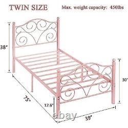 VECELO Twin Size Metal Bed Frame with Headboard and Footboard, Heavy Duty