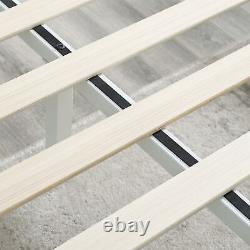 Wood Slat White Metal Platform Bed Frame Heavy Duty New Twin